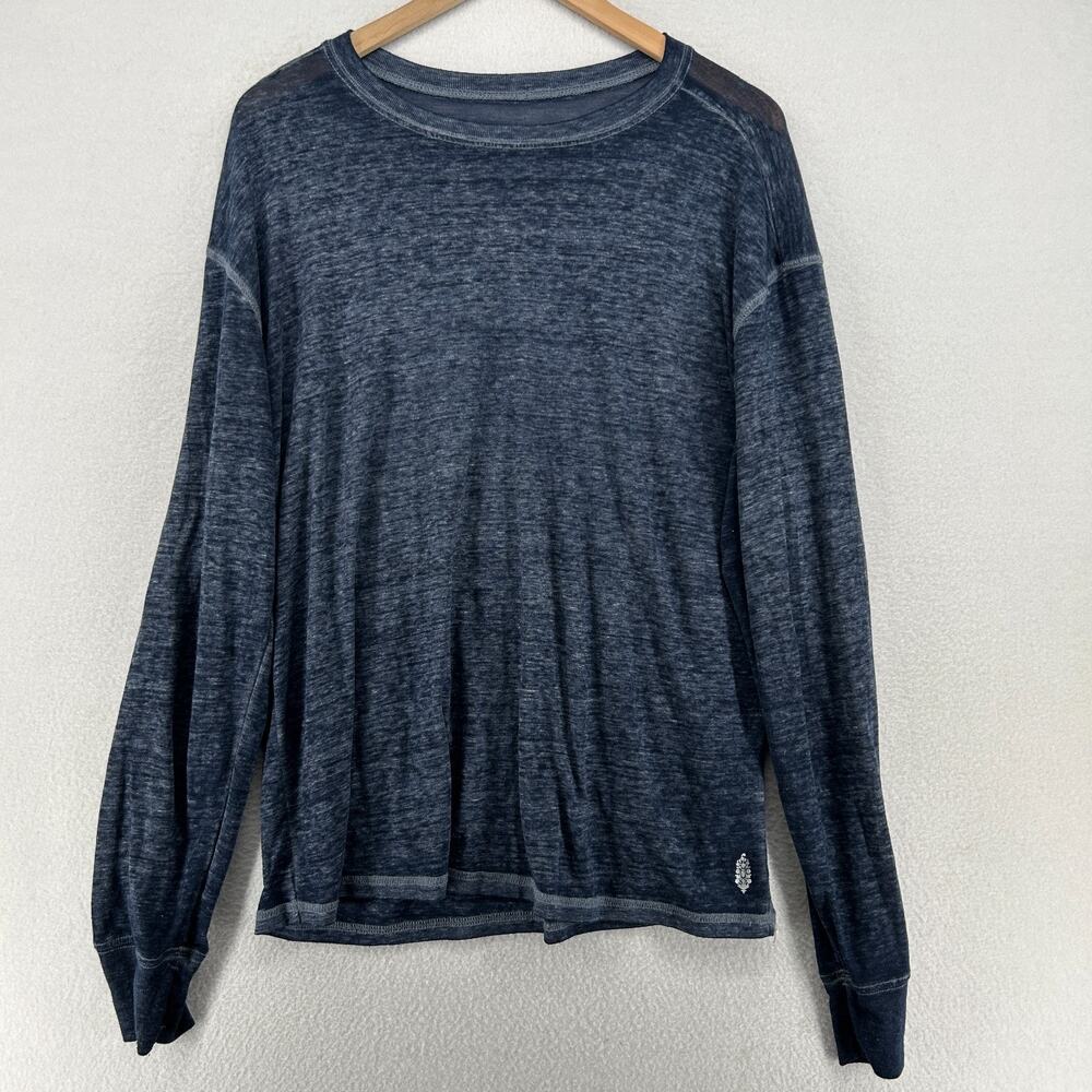 FREE PEOPLE Top XS FP MOVEMENT Keep Rolling Burnout Long Sleeve Thumbholes Blue